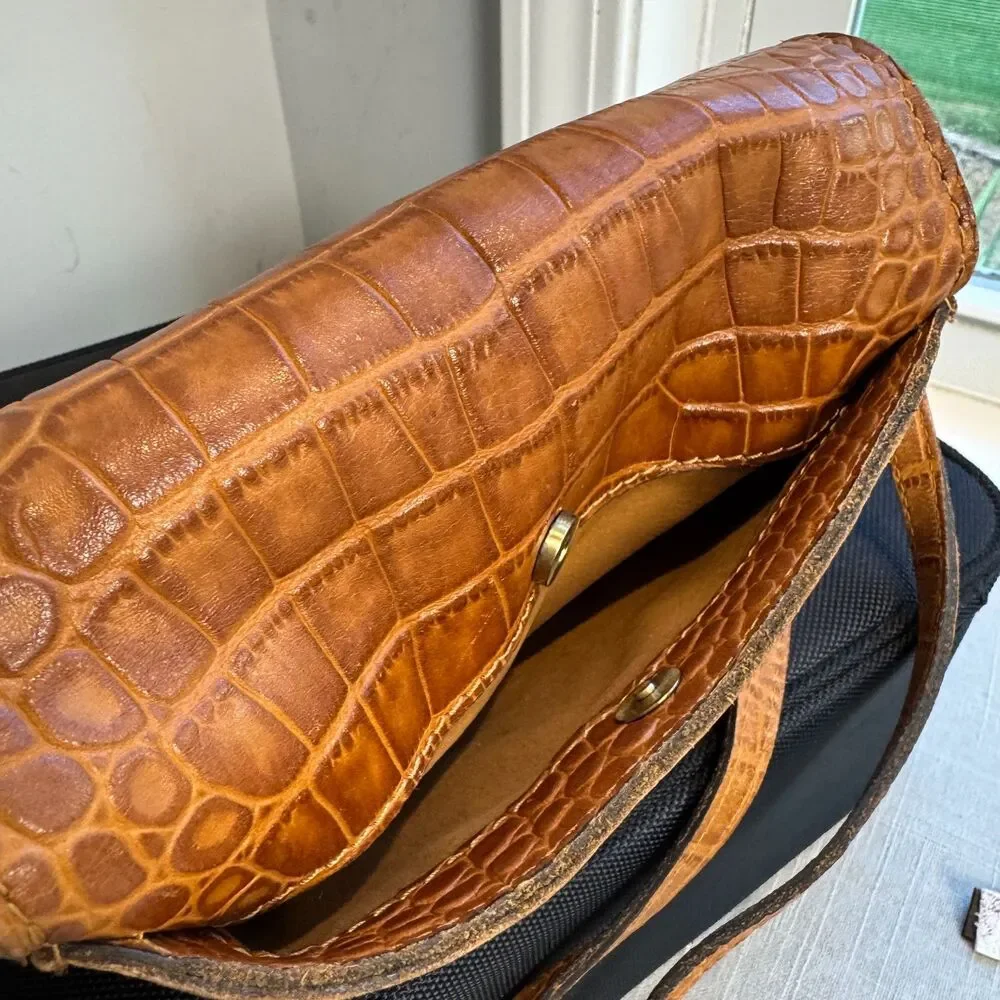 Patricia Nash Cerrelli Crossbody Cognac Croc Leather Floret Lock Wallet Bag